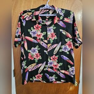VTG Paradise On A Hanger Surfboard Beach Floral Cotton Hawaiian Shirt Men's 3XL